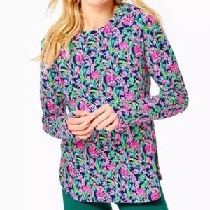 NWT Lilly Pulitzer Blythe Pullover In Low Tide Navy Garden Variety